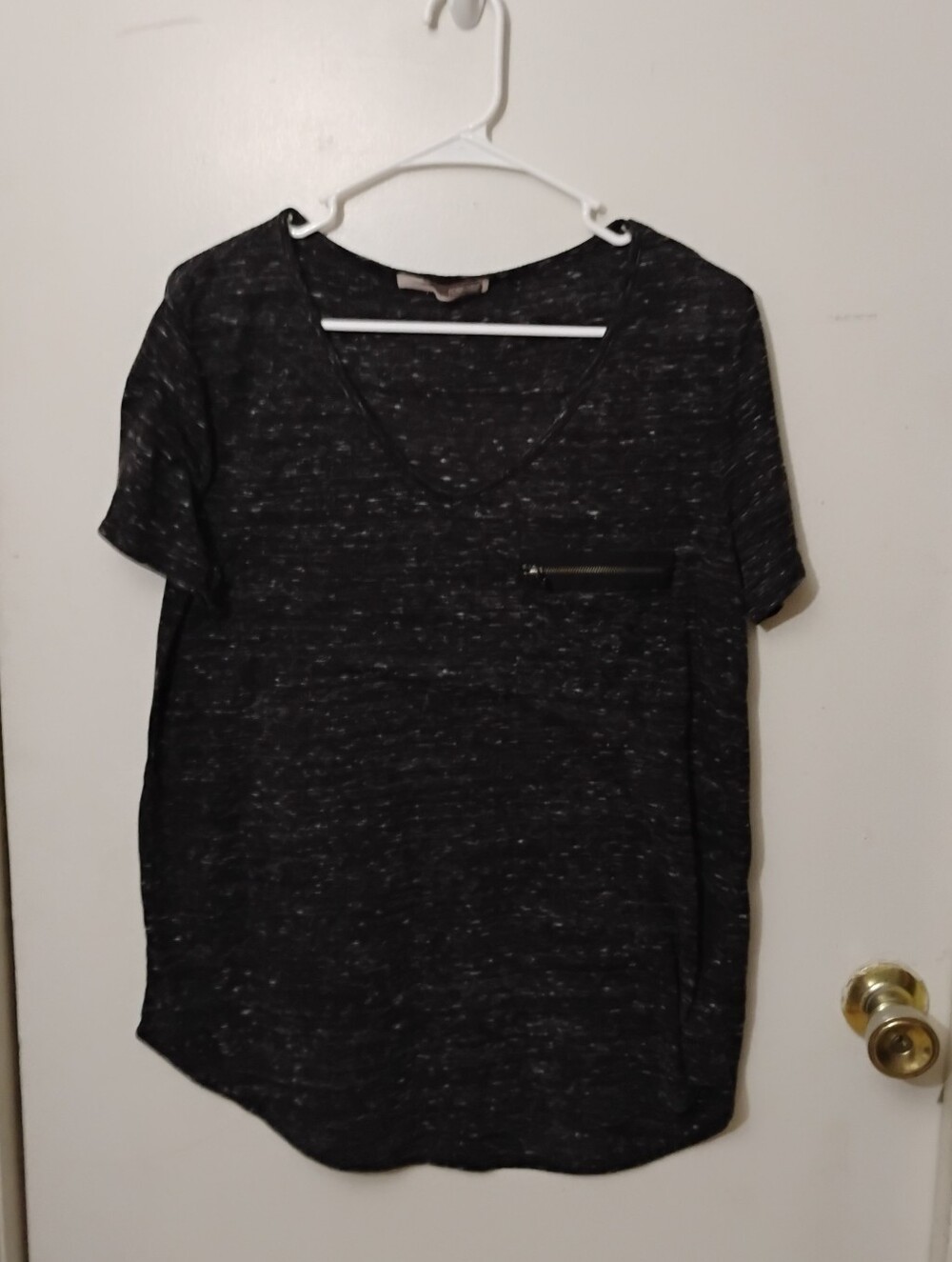 Forever 21 Black Marled V-Neck Zip Pocket Tee